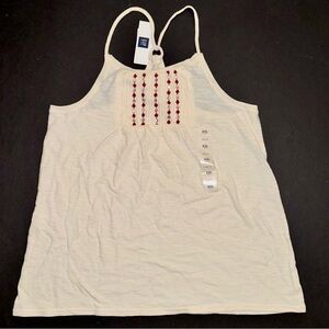 Gap kids girl embroidered ivory cranberry red strappy tank top t-shirt XXL 14 16